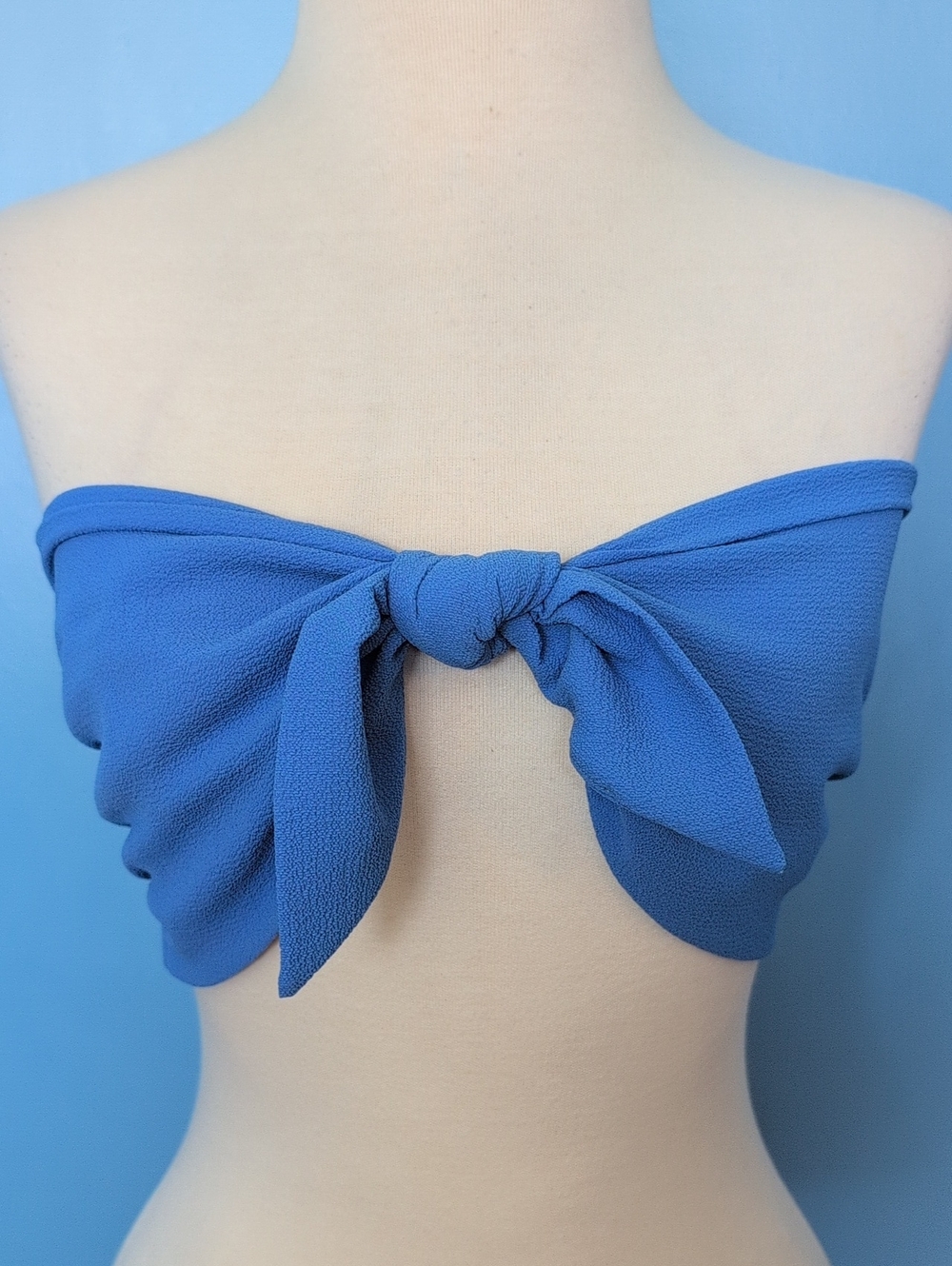 VICI x Hayley Blue Strapless Crop Top Bow Front Cropped Bandeau Size L